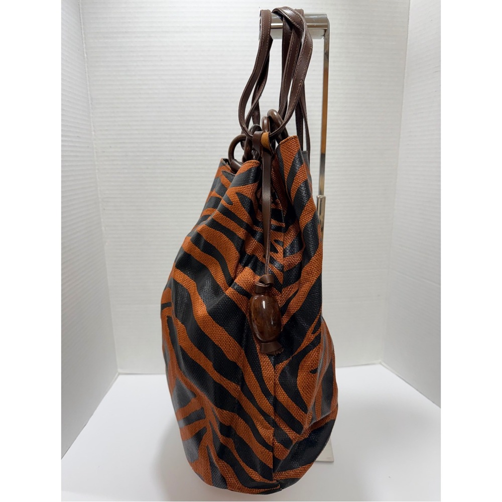 Alfredo Picchi Bucket Bag Zebra‎ Woven Leather Trim Boho Y2K Safari Quiet Luxury - Picture 2 of 11